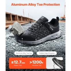 VEVOR Steel Toe Shoes for Men, US Size 10, Men’s Cushion Sport Safety Toe Athletic Work Shoe, Indestructible Safety Sneakers Lightweight,Breathable Industry Construction Work Shoes, Black