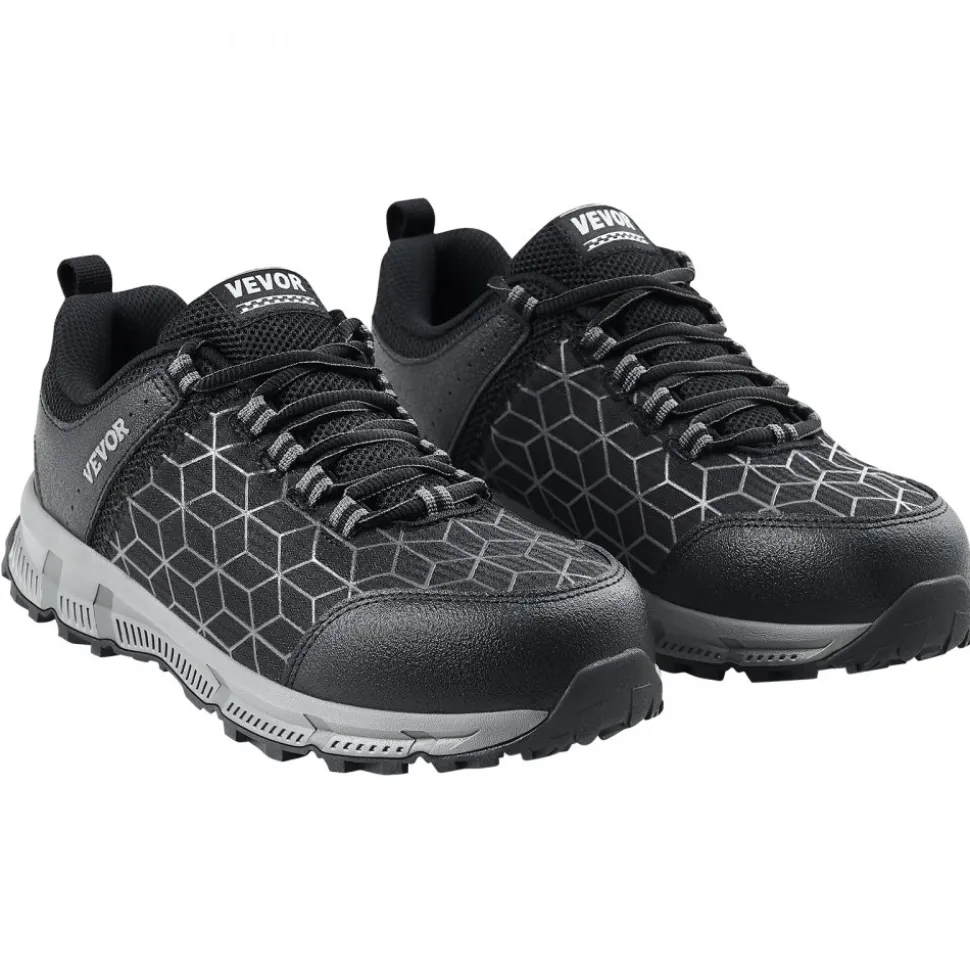 VEVOR Steel Toe Shoes for Men, US Size 9 Wide, Men’s Cushion Sport Safety Toe Athletic Work Shoe, Indestructible Safety Sneakers Lightweight,Breathable Industry Construction Work Shoes, Black