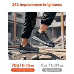 VEVOR Steel Toe Shoes for Men, US Size 12, Men’s Cushion Sport Safety Toe Athletic Work Shoe, Indestructible Safety Sneakers Lightweight,Breathable Industry Construction Work Shoes, Black