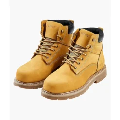 VEVOR Steel Toe Work Boots, US Size 12, Waterproof Work Boots for Men, Slip-Resistant Work Boot, Lightweight and Breathable Rubber Sole Mens Boots for Industry Construction, Brown Yellow