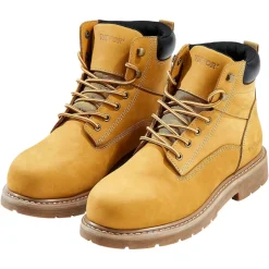 VEVOR Steel Toe Work Boots, US Size 12, Waterproof Work Boots for Men, Slip-Resistant Work Boot, Lightweight and Breathable Rubber Sole Mens Boots for Industry Construction, Brown Yellow