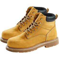 VEVOR Steel Toe Work Boots, US Size 12, Waterproof Work Boots for Men, Slip-Resistant Work Boot, Lightweight and Breathable Rubber Sole Mens Boots for Industry Construction, Brown Yellow