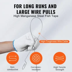 VEVOR Steel Wire Puller, 240ft, 1/8in, with Enhanced Housing & Handle, Simplified Cable Pulling Device, Adaptable for Wall & Electrical Conduit Wiring, Insulated