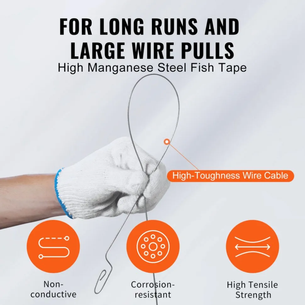 VEVOR Steel Wire Puller, 240ft, 1/8in, with Enhanced Housing & Handle, Simplified Cable Pulling Device, Adaptable for Wall & Electrical Conduit Wiring, Insulated
