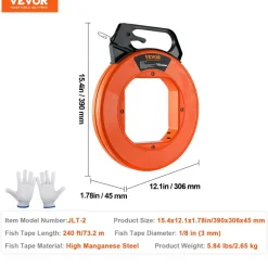 VEVOR Steel Wire Puller, 240ft, 1/8in, with Enhanced Housing & Handle, Simplified Cable Pulling Device, Adaptable for Wall & Electrical Conduit Wiring, Insulated
