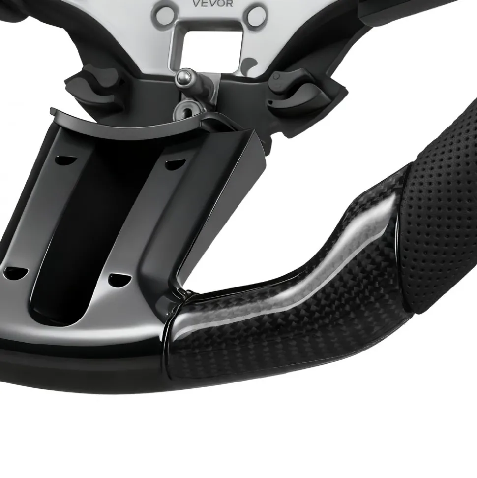 VEVOR Steering Wheel for 2010-2014 Ford Mustang, Carbon Fiber Steering Wheel D-Shaped Flat-Bottom, Leather Grip with Non-Slip Texture & Precise Stitching, Accessories Replacement for Mustang, Black
