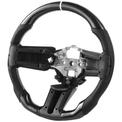 VEVOR Steering Wheel for 2010-2014 Ford Mustang, Carbon Fiber Steering Wheel D-Shaped Flat-Bottom, Leather Grip with Non-Slip Texture & Precise Stitching, Accessories Replacement for Mustang, Black