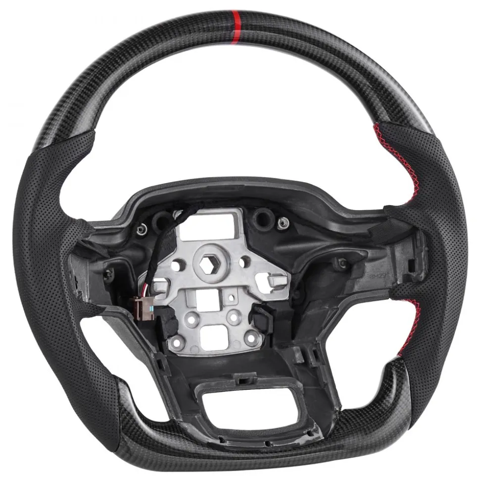 VEVOR Steering Wheel for 2021-2024 Ford F150, Carbon Fiber Steering Wheel D-Shaped Flat-Bottom with Heating Function, Leather Grip with Non-Slip Texture, Accessories Replacement for Ford F150, Black
