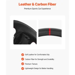 VEVOR Steering Wheel for 2021-2024 Ford F150, Carbon Fiber Steering Wheel D-Shaped Flat-Bottom with Heating Function, Leather Grip with Non-Slip Texture, Accessories Replacement for Ford F150, Black