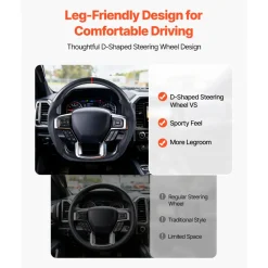 VEVOR Steering Wheel for 2021-2024 Ford F150, Carbon Fiber Steering Wheel D-Shaped Flat-Bottom with Heating Function, Leather Grip with Non-Slip Texture, Accessories Replacement for Ford F150, Black