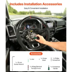 VEVOR Steering Wheel for 2021-2024 Ford F150, Carbon Fiber Steering Wheel D-Shaped Flat-Bottom with Heating Function, Leather Grip with Non-Slip Texture, Accessories Replacement for Ford F150, Black
