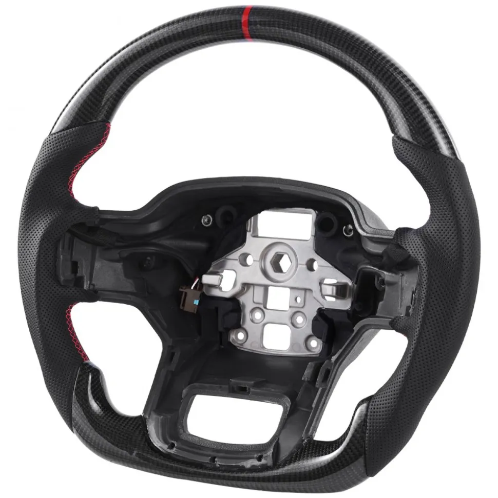 VEVOR Steering Wheel for 2021-2024 Ford F150, Carbon Fiber Steering Wheel D-Shaped Flat-Bottom with Heating Function, Leather Grip with Non-Slip Texture, Accessories Replacement for Ford F150, Black