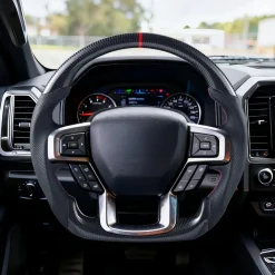 VEVOR Steering Wheel for 2021-2024 Ford F150, Carbon Fiber Steering Wheel D-Shaped Flat-Bottom, Leather Grip with Non-Slip Texture & Precise Stitching, Accessories Replacement for Ford F150, Black