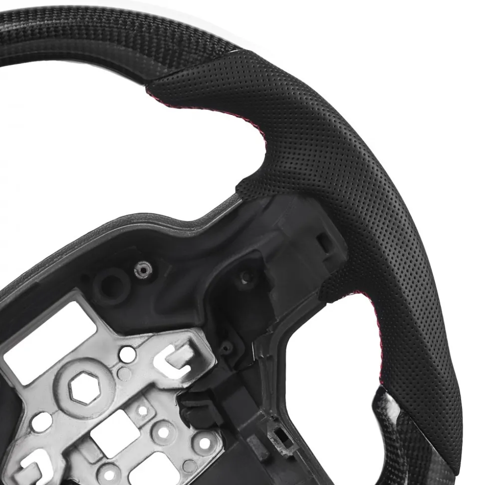 VEVOR Steering Wheel for 2021-2024 Ford F150, Carbon Fiber Steering Wheel D-Shaped Flat-Bottom, Leather Grip with Non-Slip Texture & Precise Stitching, Accessories Replacement for Ford F150, Black