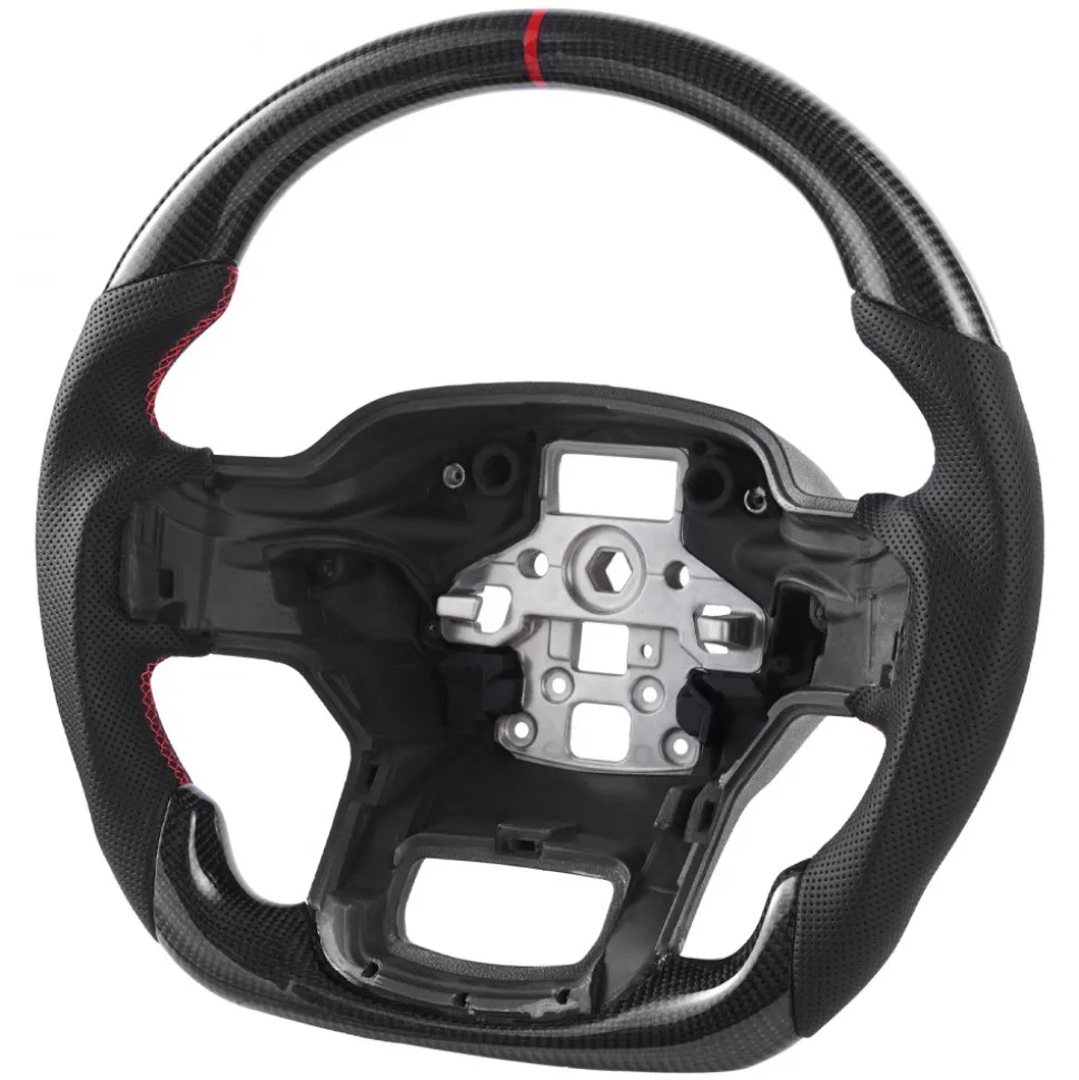 VEVOR Steering Wheel for 2021-2024 Ford F150, Carbon Fiber Steering Wheel D-Shaped Flat-Bottom, Leather Grip with Non-Slip Texture & Precise Stitching, Accessories Replacement for Ford F150, Black
