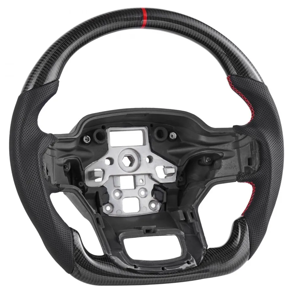 VEVOR Steering Wheel for 2021-2024 Ford F150, Carbon Fiber Steering Wheel D-Shaped Flat-Bottom, Leather Grip with Non-Slip Texture & Precise Stitching, Accessories Replacement for Ford F150, Black