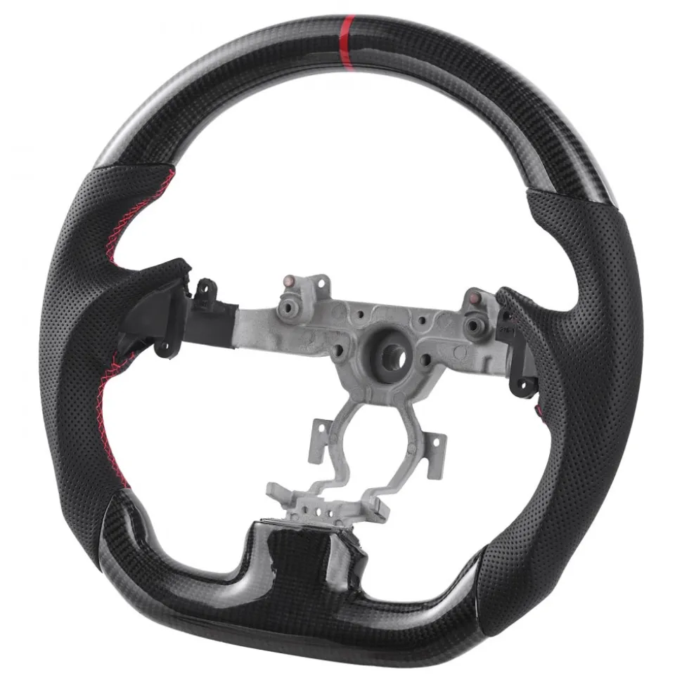 VEVOR Steering Wheel for 2007-2013 Infiniti G37, Carbon Fiber Steering Wheel D-Shaped Flat-Bottom, Leather Grip with Non-Slip Texture & Precise Stitching, Accessories Replacement for Infiniti, Black