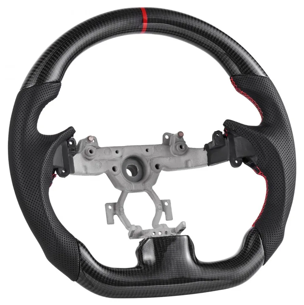 VEVOR Steering Wheel for 2007-2013 Infiniti G37, Carbon Fiber Steering Wheel D-Shaped Flat-Bottom, Leather Grip with Non-Slip Texture & Precise Stitching, Accessories Replacement for Infiniti, Black