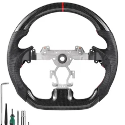 VEVOR Steering Wheel for 2007-2013 Infiniti G37, Carbon Fiber Steering Wheel D-Shaped Flat-Bottom, Leather Grip with Non-Slip Texture & Precise Stitching, Accessories Replacement for Infiniti, Black