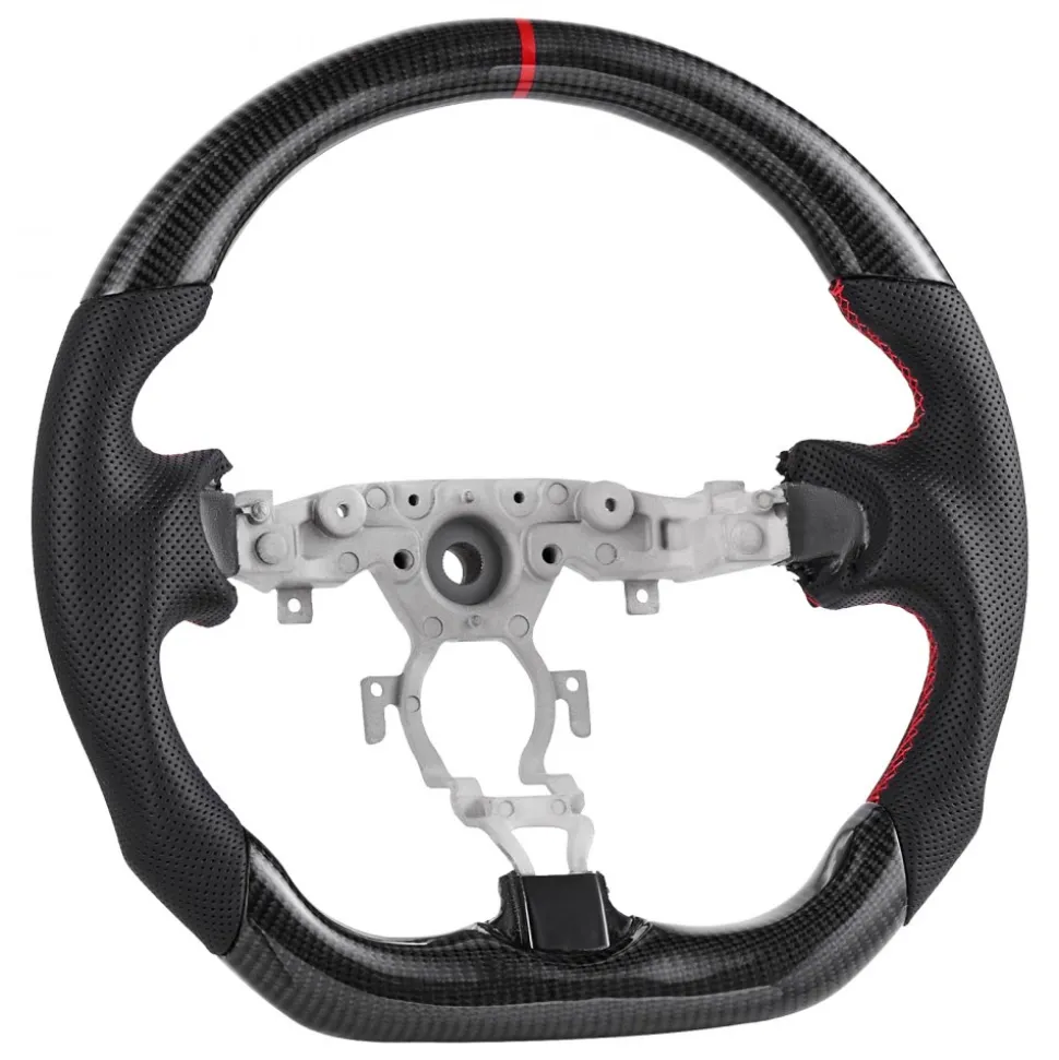 VEVOR Steering Wheel for 2008-2020 Nissan 370Z, Carbon Fiber Steering Wheel D-Shaped Flat-Bottom, Leather Grip with Non-Slip Texture & Precise Stitching, Accessories Replacement for Nissan 370Z, Black