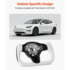 VEVOR Steering Wheel for 2016-2023 Tesla Model 3, Carbon Fiber Steering Wheel D-Shaped Flat-Bottom with Heating Function, Leather Grip with Non-Slip Texture, Accessories Replacement for Model 3, White