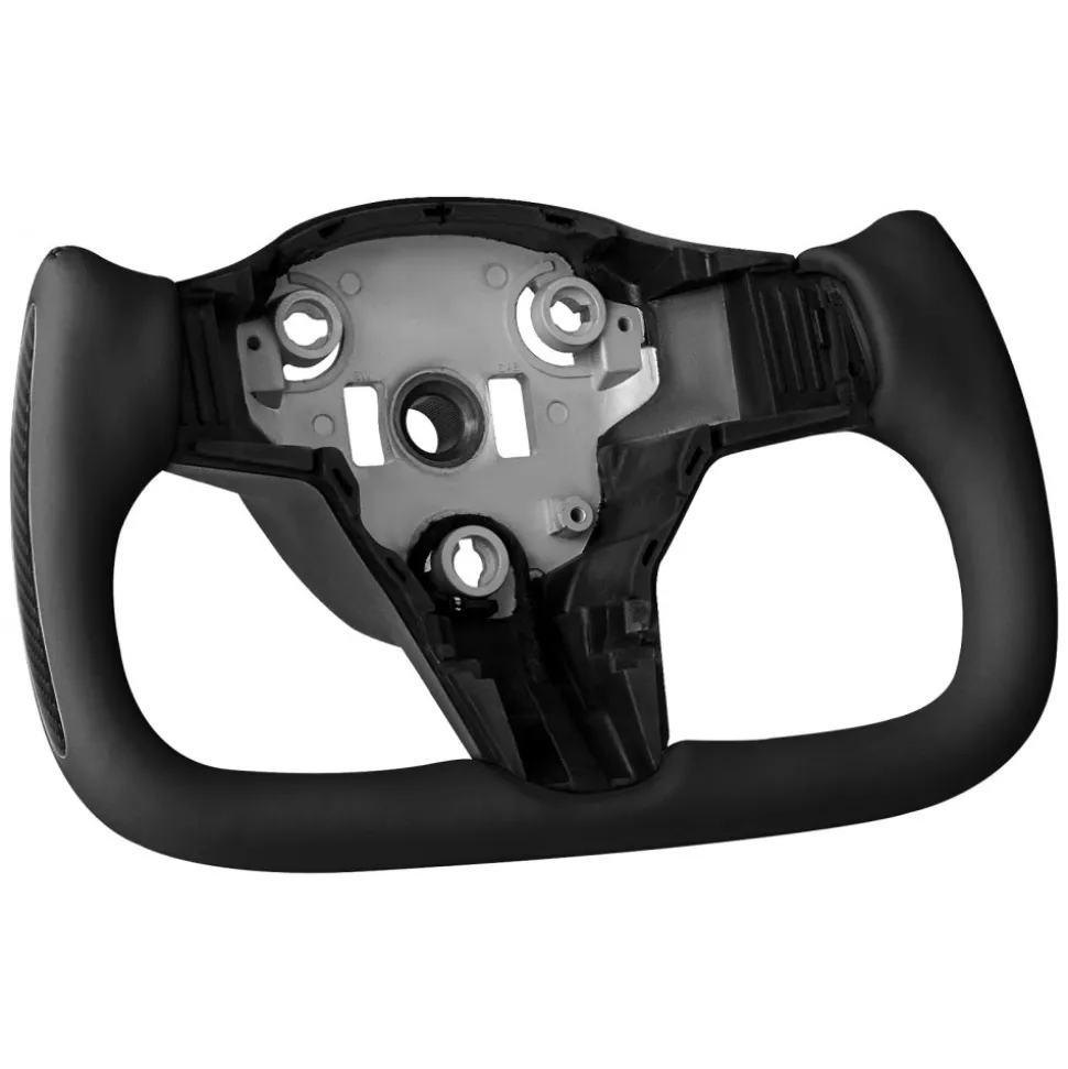 VEVOR Steering Wheel for 2016-2023 Tesla Model 3, Carbon Fiber Steering Wheel D-Shaped Flat-Bottom with Heating Function, Leather Grip with Non-Slip Texture, Accessories Replacement for Model 3, Black