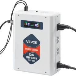 VEVOR Step Down Voltage Converter, 2000VA, Heavy Duty Voltage Power Converter, 220V to 110V Power Transformer, with 2 US Outlets, USB Output, LCD Display, Temperature Protection, for 110V Appliances