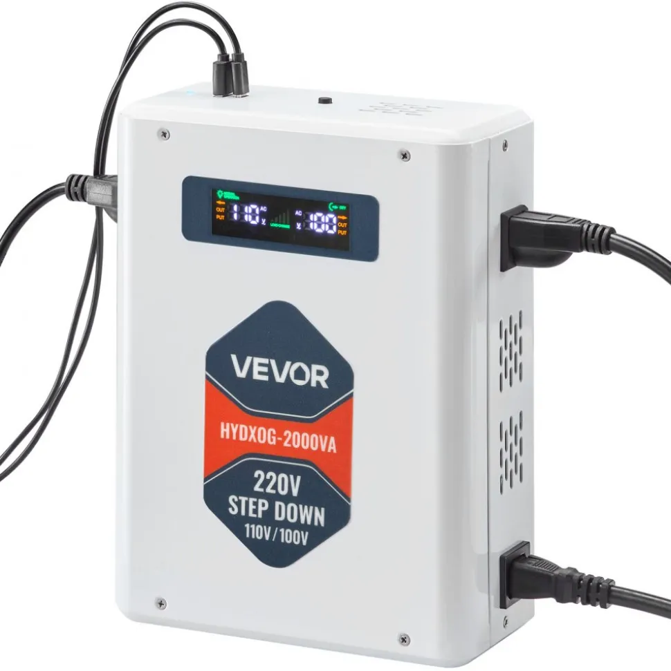 VEVOR Step Down Voltage Converter, 2000VA, Heavy Duty Voltage Power Converter, 220V to 110V Power Transformer, with 2 US Outlets, USB Output, LCD Display, Temperature Protection, for 110V Appliances