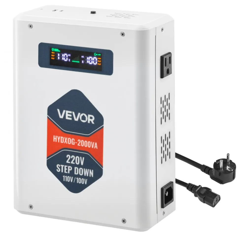 VEVOR Step Down Voltage Converter, 2000VA, Heavy Duty Voltage Power Converter, 220V to 110V Power Transformer, with 2 US Outlets, USB Output, LCD Display, Temperature Protection, for 110V Appliances