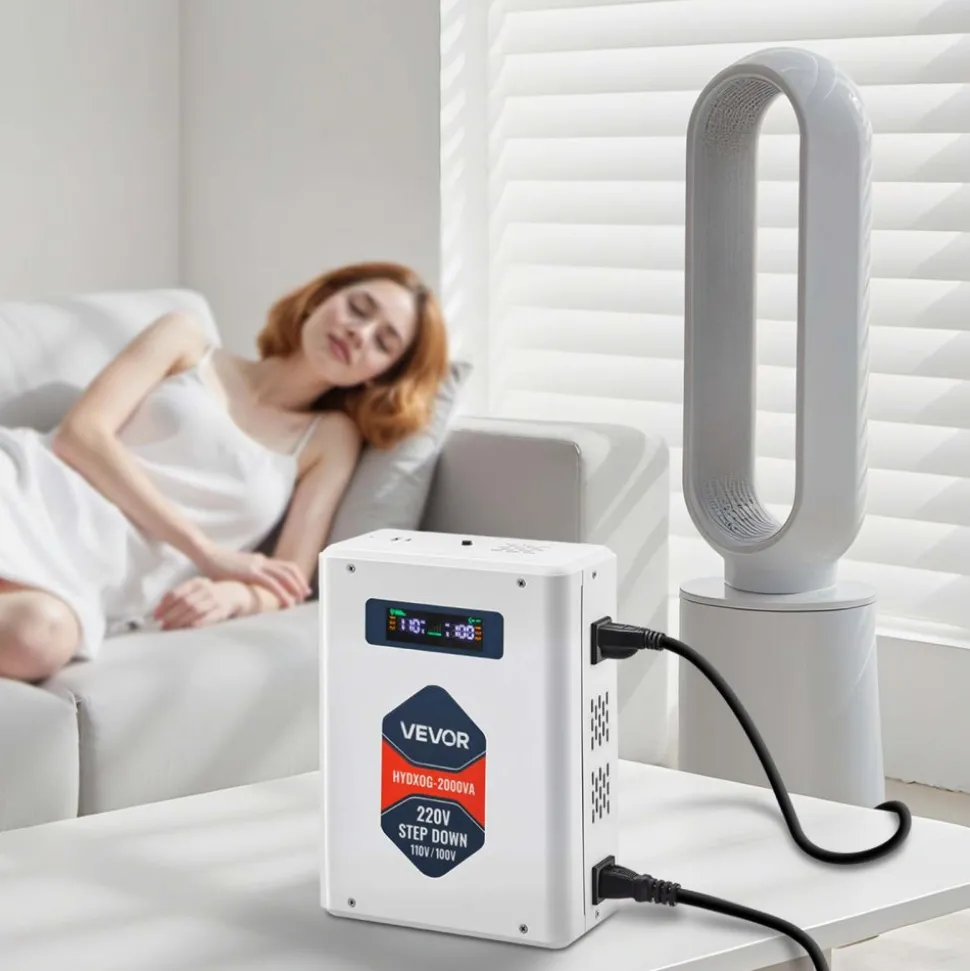VEVOR Step Down Voltage Converter, 2000VA, Heavy Duty Voltage Power Converter, 220V to 110V Power Transformer, with 2 US Outlets, USB Output, LCD Display, Temperature Protection, for 110V Appliances