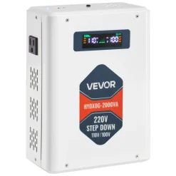 VEVOR Step Down Voltage Converter, 2000VA, Heavy Duty Voltage Power Converter, 220V to 110V Power Transformer, with 2 US Outlets, USB Output, LCD Display, Temperature Protection, for 110V Appliances