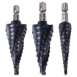 VEVOR Step Drill Bit Set, 1/8 - 7/8 inch, 3 Pieces Step Drill Bits, 1/4 inch Hex Shank, TiAlN Coating Cobalt HSS High Speed Steel, for Metal, Stainless Steel, Aluminum, Wood, Plastic, Fiberglass
