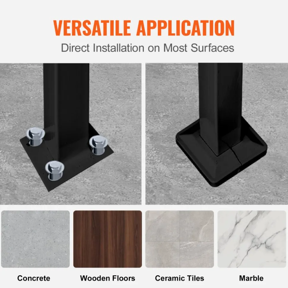 VEVOR 4-Step Handrail Fits 1 or 4 Steps Matte Black Stair Rail Wrought Iron Handrail with Installation Kit Hand Rails for Outdoor Steps