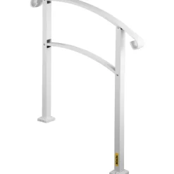 VEVOR 3-Step Handrails for Outdoor Steps Fits 1 or 3 Steps Matte White Stair Rail Wrought Iron Handrail with Installation Kit Hand Rails for Outdoor Step