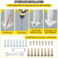 VEVOR 3-Step Handrails for Outdoor Steps Fits 1 or 3 Steps Matte White Stair Rail Wrought Iron Handrail with Installation Kit Hand Rails for Outdoor Step