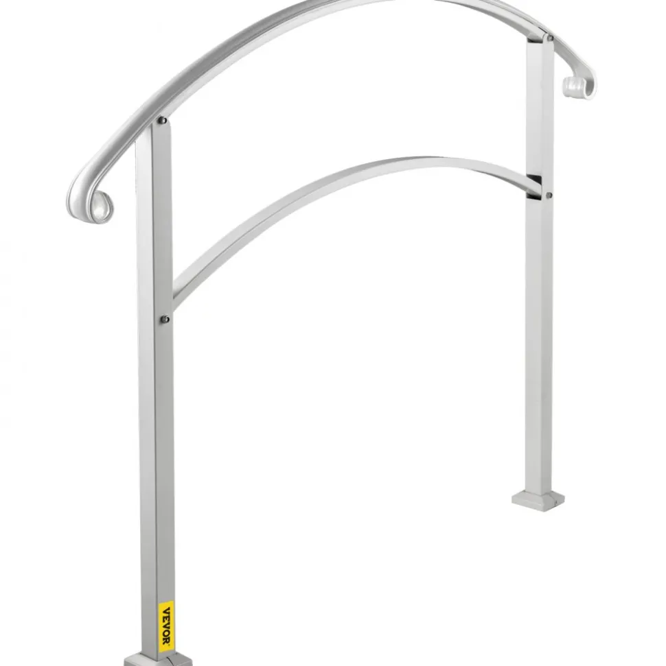 VEVOR 3-Step Handrails for Outdoor Steps Fits 1 or 3 Steps Matte White Stair Rail Wrought Iron Handrail with Installation Kit Hand Rails for Outdoor Step