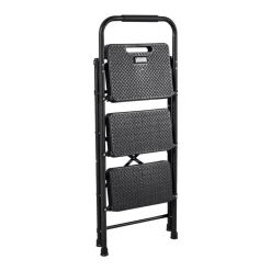 VEVOR 3 Step Ladder, Folding Step Stool with Wide Anti-Slip Pedal and Comfort Handgrip, Lightweight 600 lbs Capacity Portable Steel Ladder, Multi-Use for Kitchen, Home, Household and Office, Black