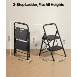 VEVOR 5 Step Ladder, Folding Step Stool with Wide Anti-Slip Pedal, Tool Tray, Dual Side Handrails, 600 lbs Capacity Portable Steel Ladder, Multi-Use for Kitchen, Home, Household and Office, Black