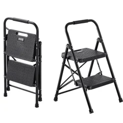 VEVOR 5 Step Ladder, Folding Step Stool with Wide Anti-Slip Pedal, Tool Tray, Dual Side Handrails, 600 lbs Capacity Portable Steel Ladder, Multi-Use for Kitchen, Home, Household and Office, Black