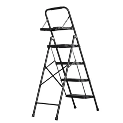 VEVOR 4 Step Ladder, Folding Step Stool with Wide Anti-Slip Pedal, Tool Tray, Comfort Handgrip, 600 lbs Capacity Portable Steel Ladder, Multi-Use for Kitchen, Home, Household and Office, Black