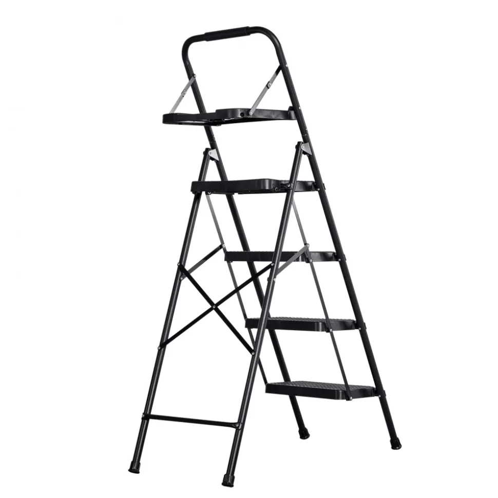 VEVOR 6 Step Ladder, Folding Step Stool with Wide Anti-Slip Pedal and Comfort Handgrip, 330 lbs Capacity Portable Aluminum Stepladder, Multi-Use for Kitchen, Warehouse, Household and Office, Silver