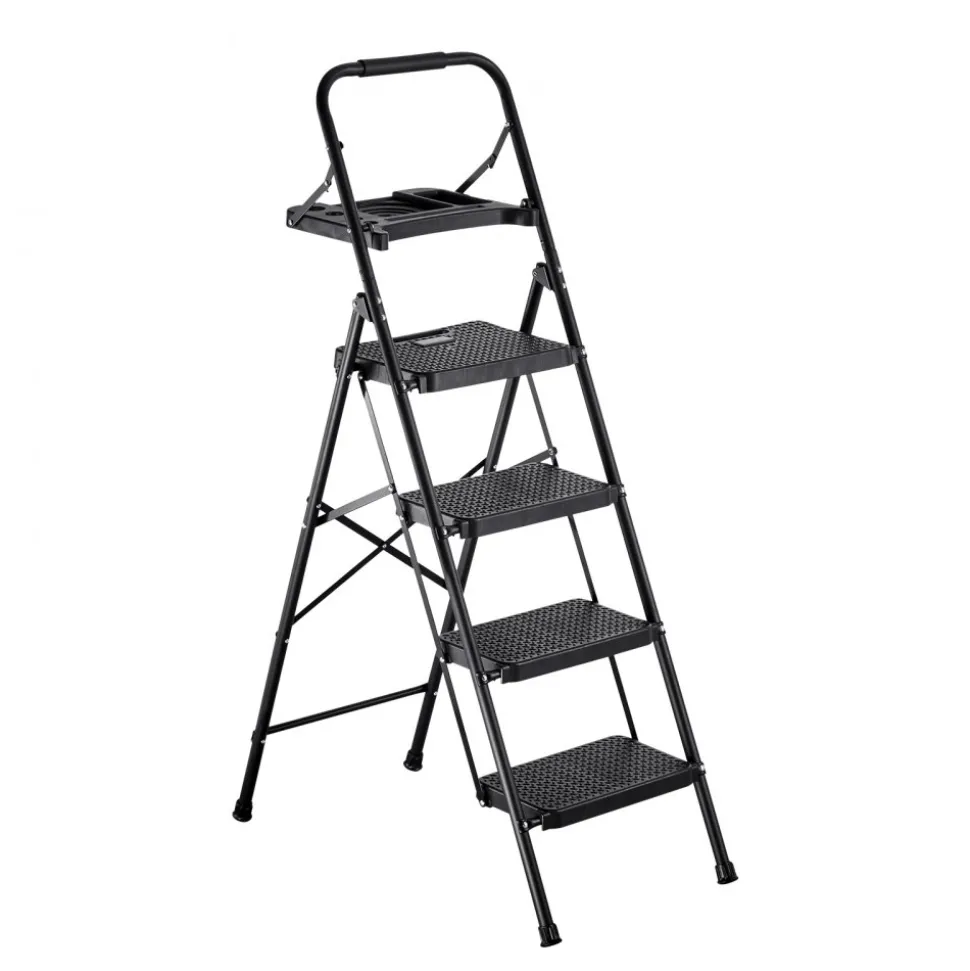 VEVOR 6 Step Ladder, Folding Step Stool with Wide Anti-Slip Pedal and Comfort Handgrip, 330 lbs Capacity Portable Aluminum Stepladder, Multi-Use for Kitchen, Warehouse, Household and Office, Silver