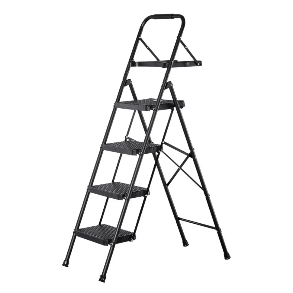 VEVOR 6 Step Ladder, Folding Step Stool with Wide Anti-Slip Pedal and Comfort Handgrip, 330 lbs Capacity Portable Aluminum Stepladder, Multi-Use for Kitchen, Warehouse, Household and Office, Silver