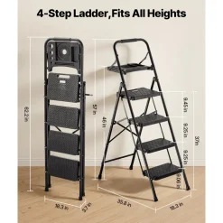 VEVOR 6 Step Ladder, Folding Step Stool with Wide Anti-Slip Pedal and Comfort Handgrip, 330 lbs Capacity Portable Aluminum Stepladder, Multi-Use for Kitchen, Warehouse, Household and Office, Silver