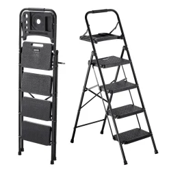 VEVOR 6 Step Ladder, Folding Step Stool with Wide Anti-Slip Pedal and Comfort Handgrip, 330 lbs Capacity Portable Aluminum Stepladder, Multi-Use for Kitchen, Warehouse, Household and Office, Silver