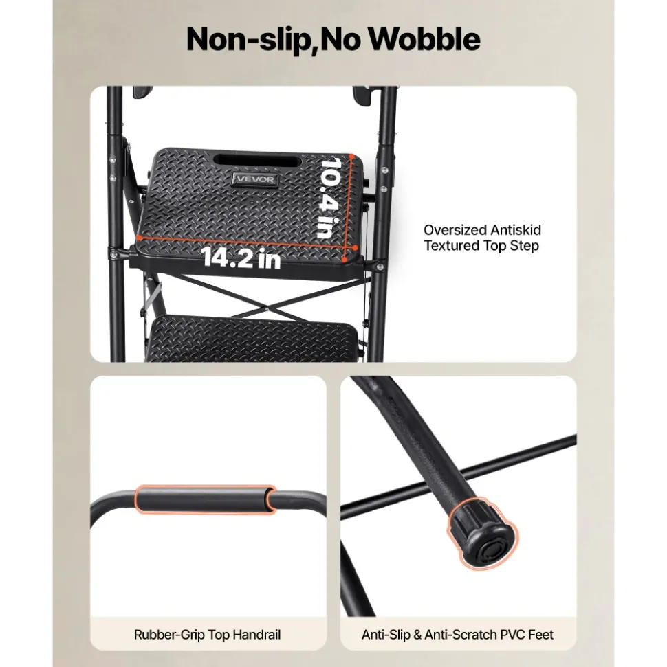 VEVOR 6 Step Ladder, Folding Step Stool with Wide Anti-Slip Pedal and Comfort Handgrip, 330 lbs Capacity Portable Aluminum Stepladder, Multi-Use for Kitchen, Warehouse, Household and Office, Silver