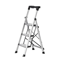 VEVOR 4 Step Ladder, Folding Step Stool with Wide Anti-Slip Pedal and Comfort Handgrip, 330 lbs Capacity Portable Aluminum Stepladder, Multi-Use for Kitchen, Home, Warehouse and Office, Silver