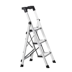 VEVOR 4 Step Ladder, Folding Step Stool with Wide Anti-Slip Pedal and Comfort Handgrip, 330 lbs Capacity Portable Aluminum Stepladder, Multi-Use for Kitchen, Home, Warehouse and Office, Silver