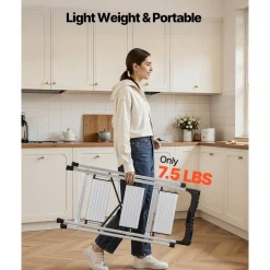 VEVOR 4 Step Ladder, Folding Step Stool with Wide Anti-Slip Pedal and Comfort Handgrip, 330 lbs Capacity Portable Aluminum Stepladder, Multi-Use for Kitchen, Home, Warehouse and Office, Silver