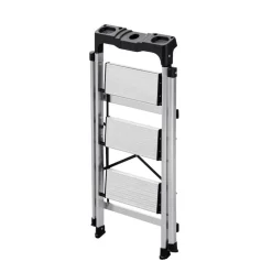 VEVOR 4 Step Ladder, Folding Step Stool with Wide Anti-Slip Pedal and Comfort Handgrip, 330 lbs Capacity Portable Aluminum Stepladder, Multi-Use for Kitchen, Home, Warehouse and Office, Silver
